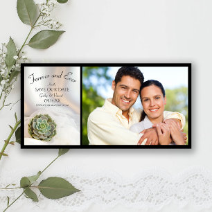 Green Succulent on White Wedding Save The Date