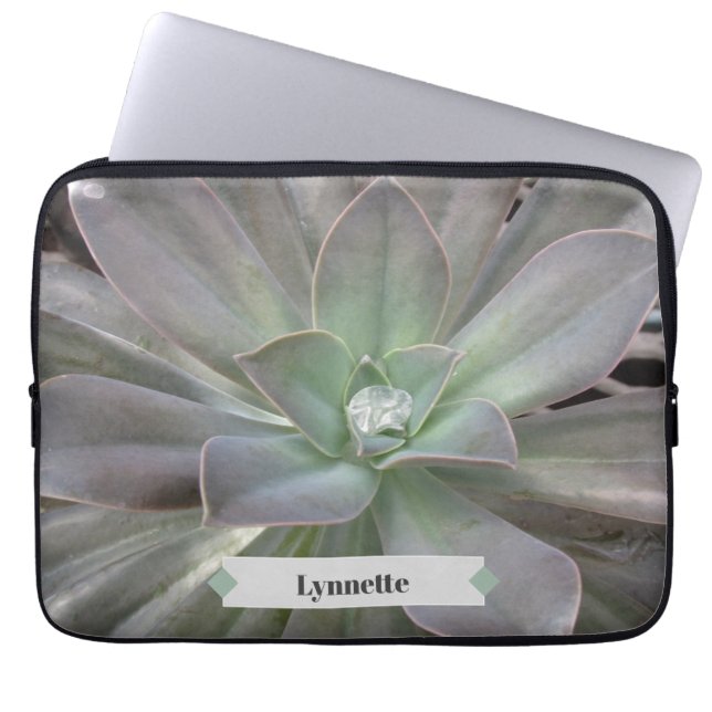 Green Succulent Personalised Laptop Sleeve (Front)