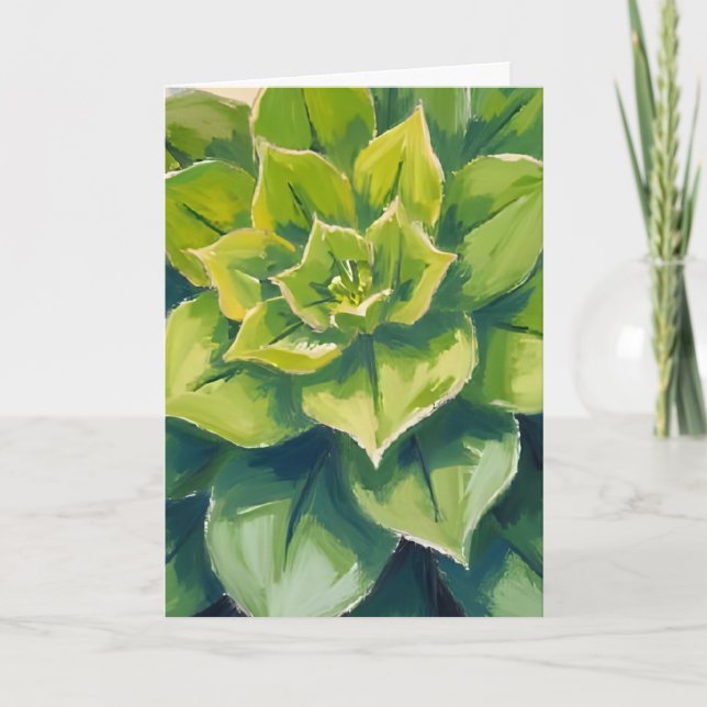 Green Succulent Plant Painting Card (Front)
