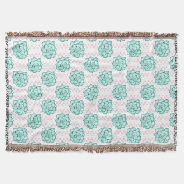 Green Succulent Throw Blanket (Front)