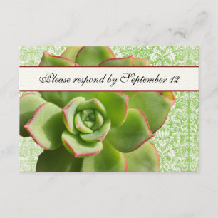 Green Succulent Vintage Damask Ivory rsvp Card