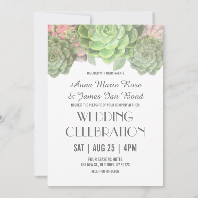 Green Succulent Wedding Invitations (Front)