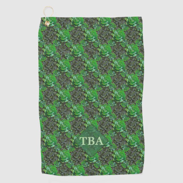 Green Succulents Lattice Pattern Golf Towel (Front)