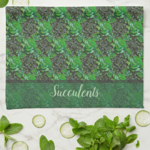 Green Succulents Lattice Pattern Kitchen Towels