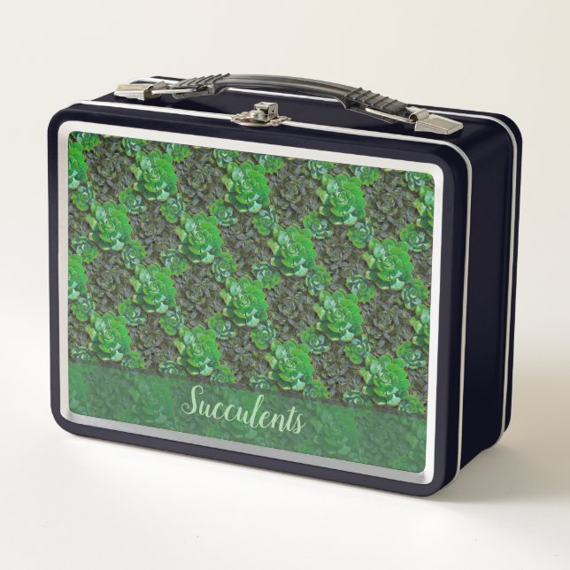 Green Succulents Lattice Pattern Lunch Box (Front)