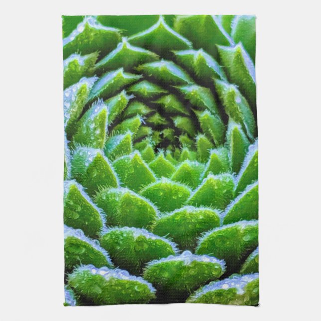 Green Succulents Nature Photography Tea Towel (Vertical)