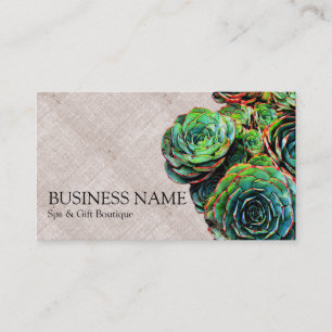 Green Succulents on Faux Burlap Modern Chic Business Card