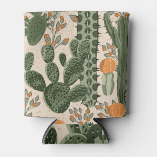 Green succulents, orange flowers, beach wallpaper. can cooler