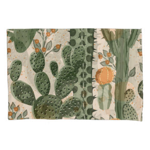 Green succulents, orange flowers, beach wallpaper. pillowcase
