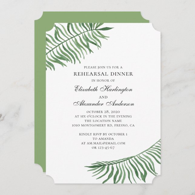 Green summer exotic. Tropical rehearsal dinner Invitation (Front/Back)