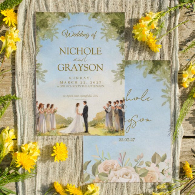Green Summer Floral Watercolor Outdoor Wedding Invitation (Creator Uploaded)