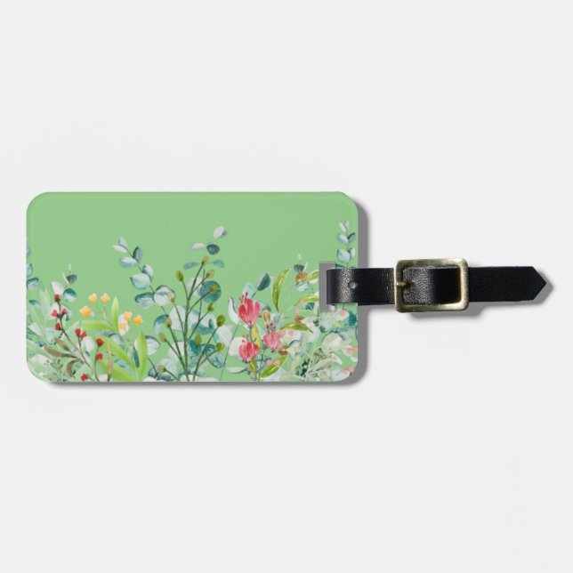 Green summer flowers luggage tag (Front Horizontal)