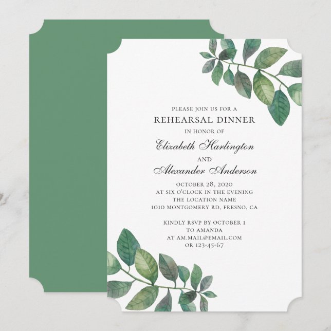 Green summer garden. Woodland rehearsal dinner Invitation (Front/Back)