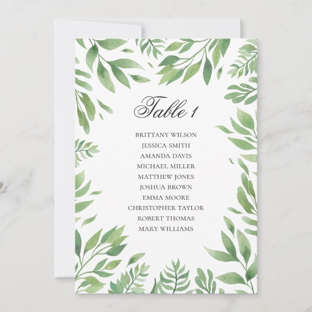 Green summer wedding seating chart. Botanical Invitation (Front)