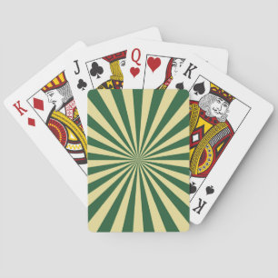 Green Sun Rays Retro Stripes Playing Cards