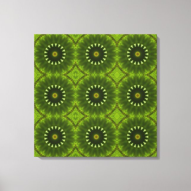 Green Sunburst Abstract Kaleidoscope Pattern Canvas Print (Front)