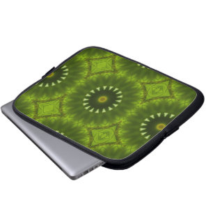 Green Sunburst Abstract Kaleidoscope Pattern Laptop Sleeve