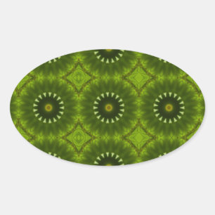 Green Sunburst Abstract Kaleidoscope Pattern Oval Sticker