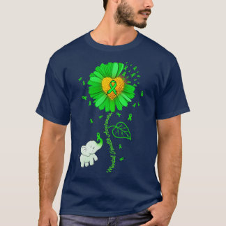 Green Sunflower Elephant Spread Mental Health Awar T-Shirt