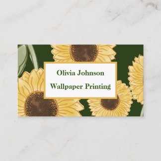 Green Sunflower Floral Pattern Design Minimalist Business Card