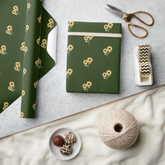 Green Sunflower Floral Pattern Design Minimalist Wrapping Paper
