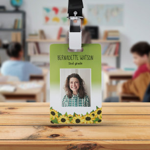 Green Sunflower Kindergarten School Teacher ID Badge