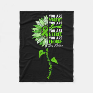 Green Sunflower Motivational Mental Health Women Fleece Blanket