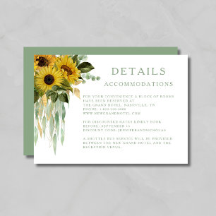 Green Sunflower Wedding Accommodations Details Enclosure Card