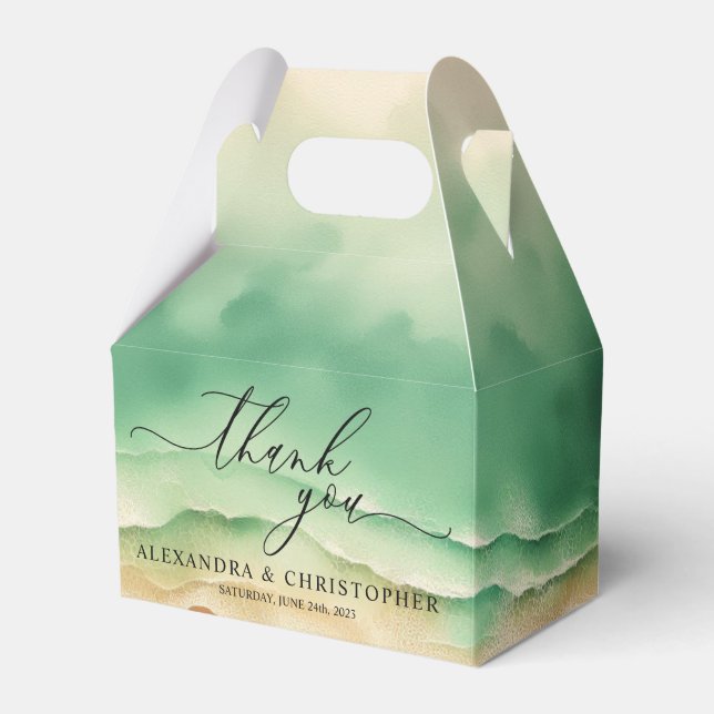 Green Sunny Ocean Beach Summer Party Wedding Favour Box (Front Side)