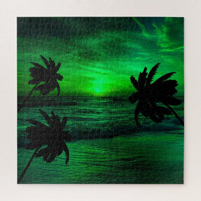 GREEN SUNSETS OCEAN SCENIC   JIGSAW PUZZLE (Vertical)