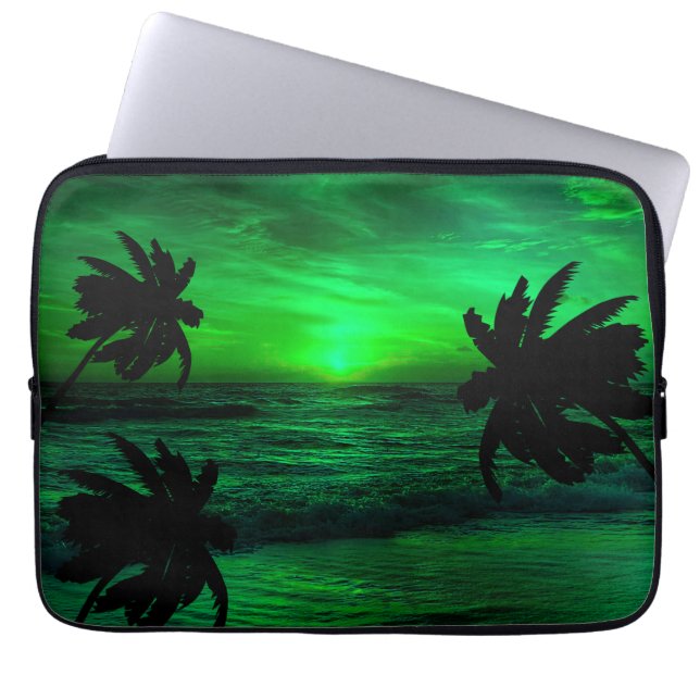 GREEN SUNSETS OCEAN SCENIC   LAPTOP SLEEVE (Front)