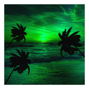 GREEN SUNSETS OCEAN SCENIC  PHOTO PRINT