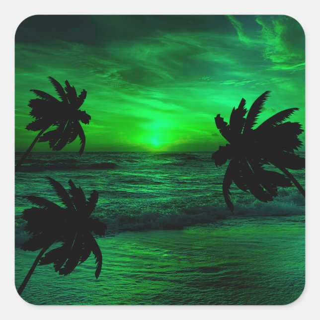 GREEN SUNSETS OCEAN SCENIC   SQUARE STICKER (Front)
