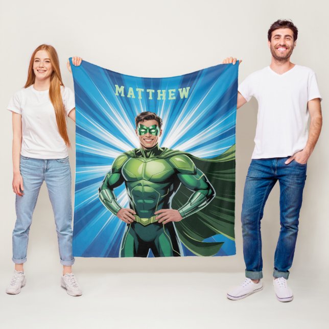 Green Superhero Boys Birthday Party Gift Fleece Blanket (In Situ)