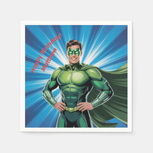 Green Superhero Boys Birthday Party Napkin
