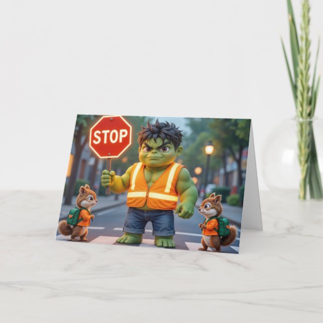 Green Superhero Happy School Year Card (Front)