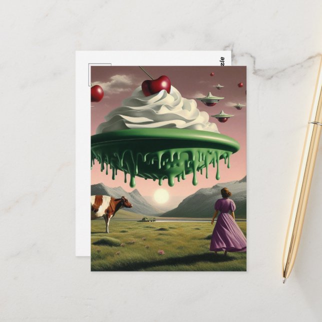 Green Surreal Sweet Treat Postcard (Front/Back In Situ)