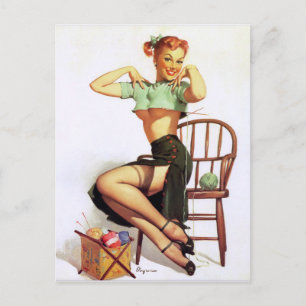 Green Sweater Pin Up Postcard