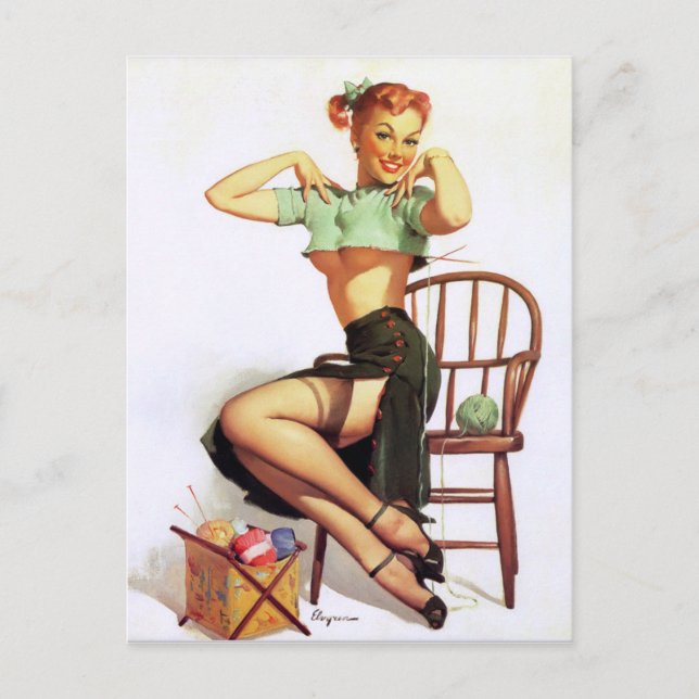 Green Sweater Pin Up Postcard (Front)