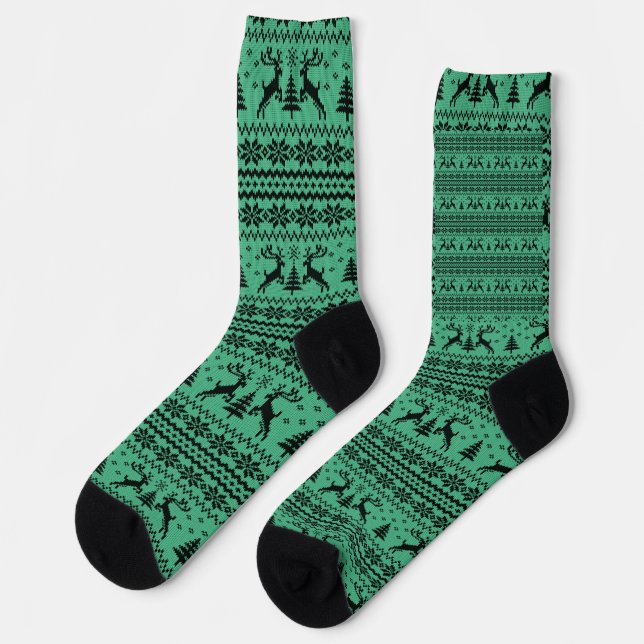 Green Sweater Reindeer Christmas Socks (Left)
