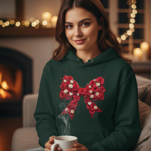Green Sweatshirt with Bow and Red Roses