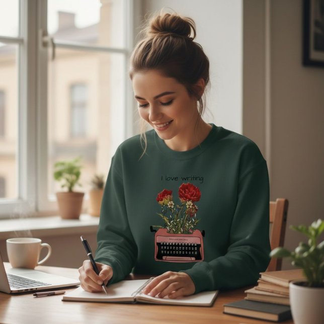 Green Sweatshirt with Typewriter Floral Print  (Creator Uploaded)
