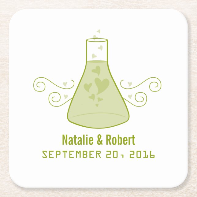 Green Sweet Chemistry Wedding Paper Coasters (Front)