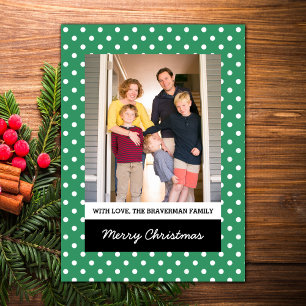 Green Sweet Polka Dot Holiday Photo Flat Card