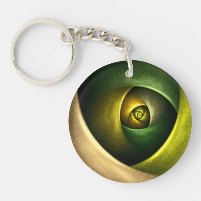 Green Swirl Floral Modern Abstract Art Pattern #23 Key Ring (Front)