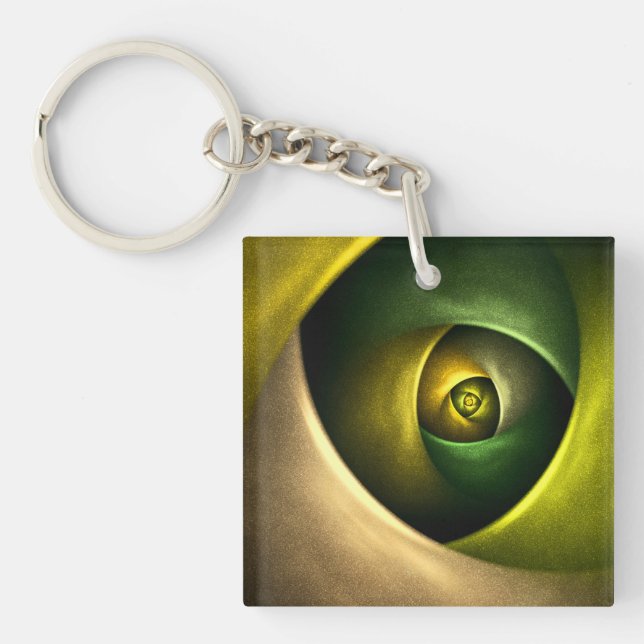 Green Swirl Floral Modern Abstract Art Pattern #23 Key Ring (Front)