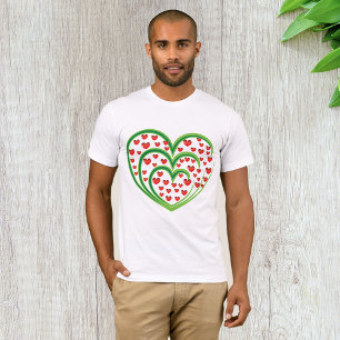 Green Swirl Heart Filled with Red Hearts T-Shirt