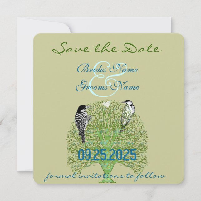 Green Swirl Love Tree Wedding Invitation (Front)