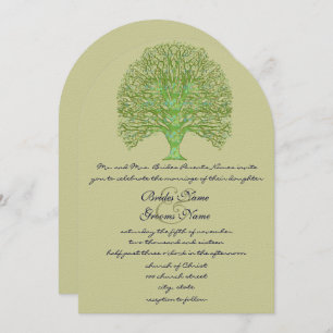 Green Swirl Love Tree Wedding Invitation