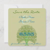 Green Swirl Love Tree Wedding Invitation